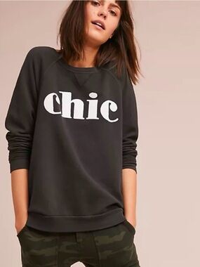Sol Angeles Anthropologie Chic Graphic Sweatshirt Gray in Size Large